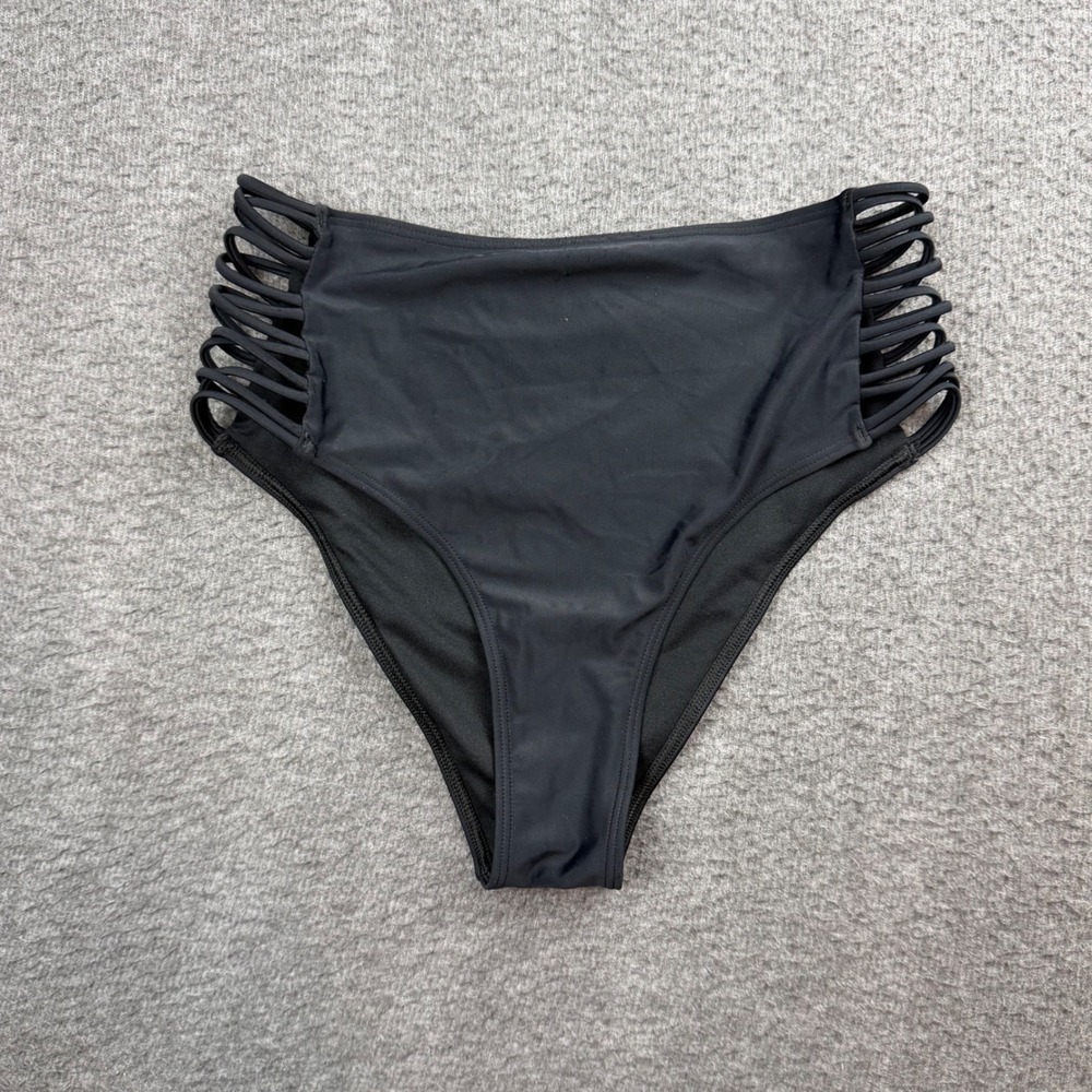 Hollister Bikini Bottoms Women's S Black High Waisted Caged Strap Sides Swimwear